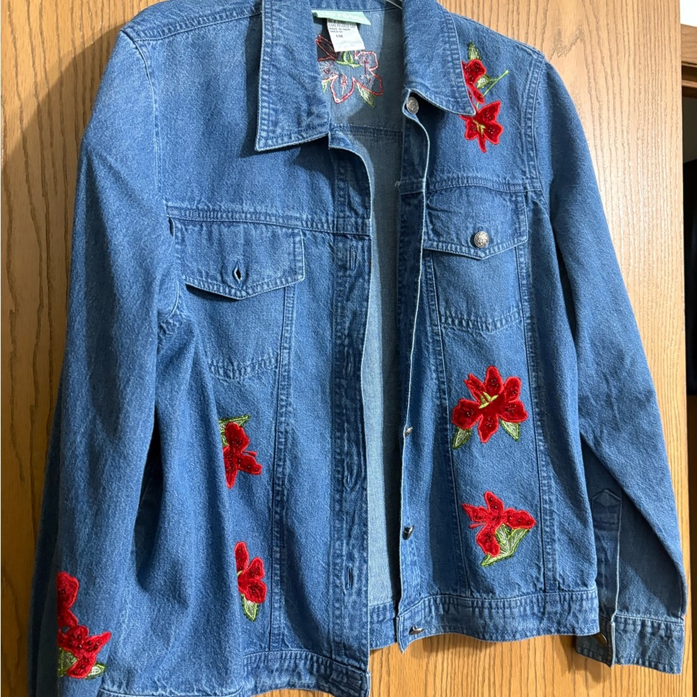 Floral Embroidered Blue Denim Jacket